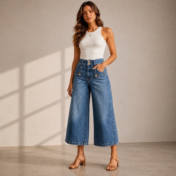 Kut from the Kloth Denim - KUT From The Kloth Meg High Rise Wide Leg Crop Jeans Women's Size 00 Blue Modern